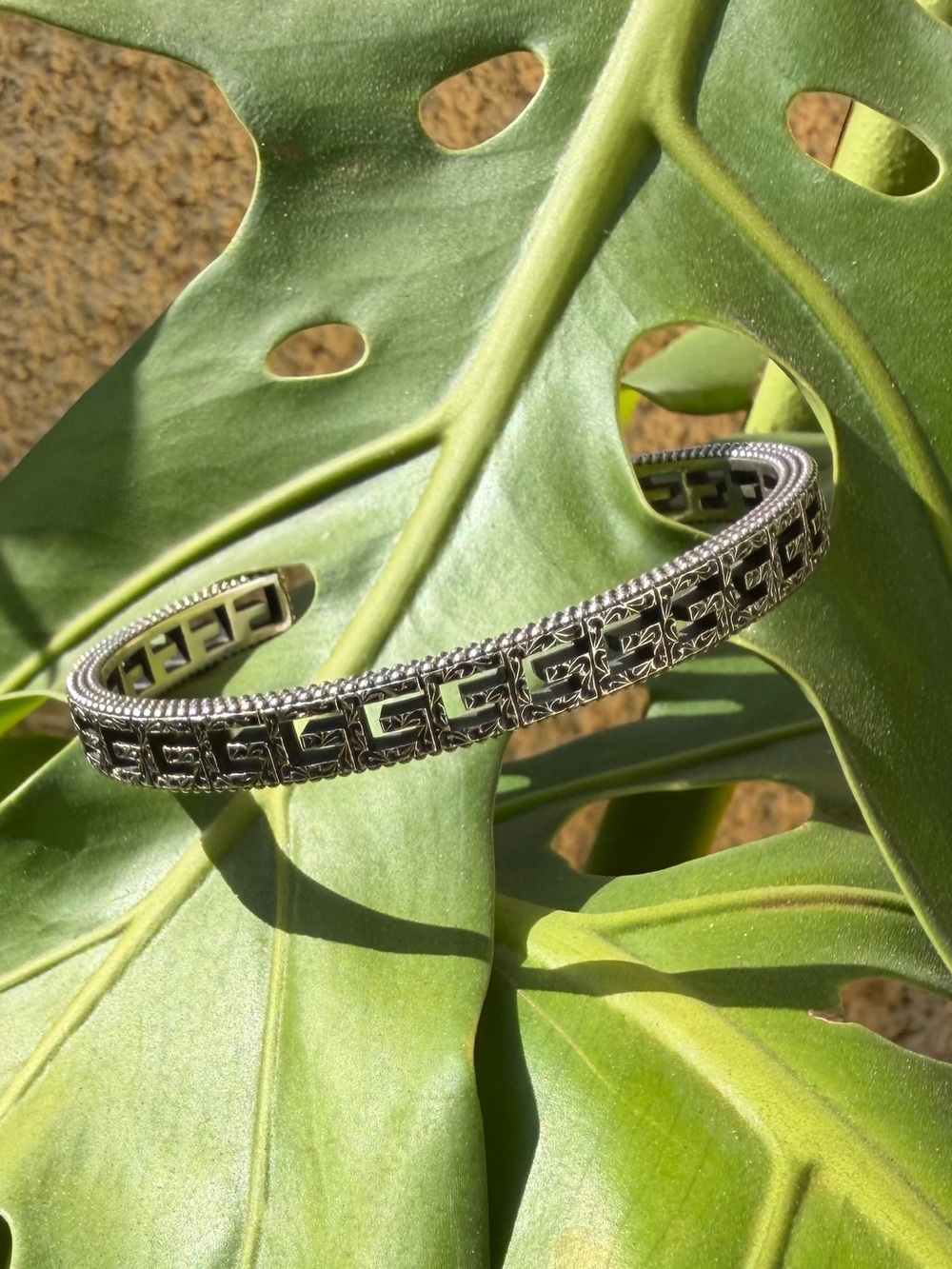 Gucci Square G Motif Sterling Silver 925 Arabesque Cuff Bracelet Size 17